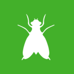 Green square with white vector image of a gnat/midge